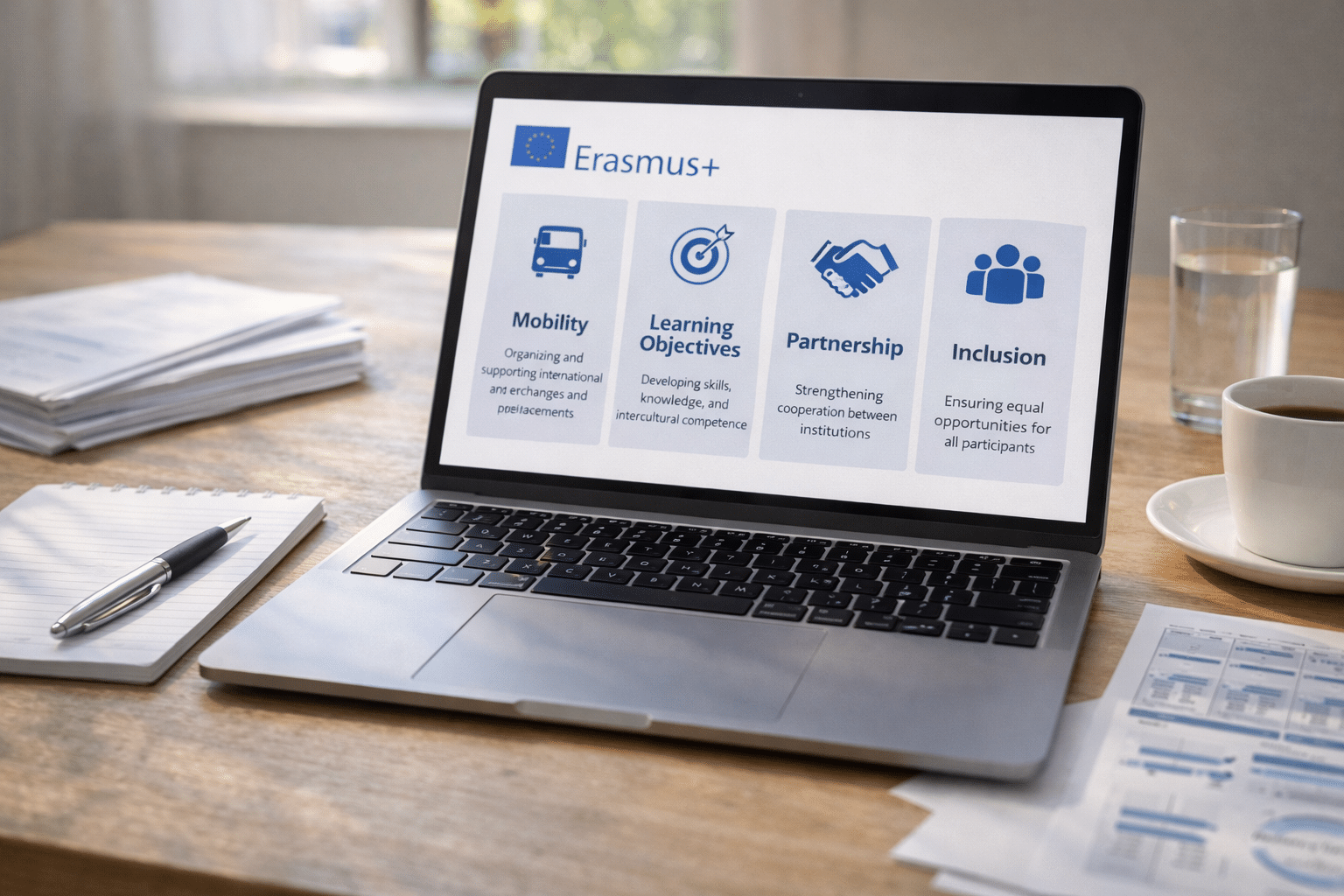 Erasmus+ Präsentationauf einem Laptop